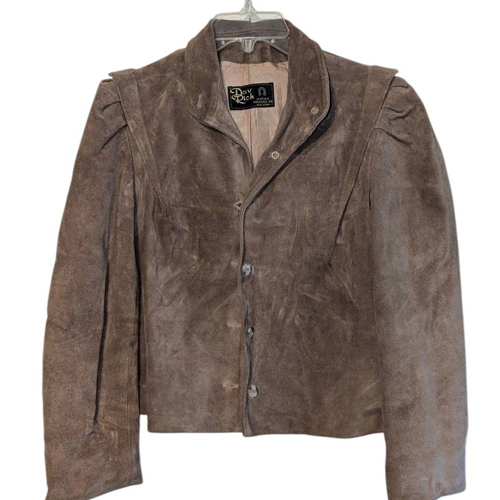 Dav Rich Vintage Women Brown Suede Leather Jacket Puff Shoulder Western NY 9/10
